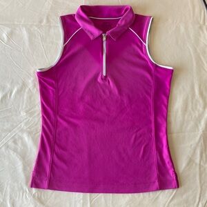 Slazenger Women’s Golf Sleeveless Zip Polo Top in Bright Magenta with White Trim